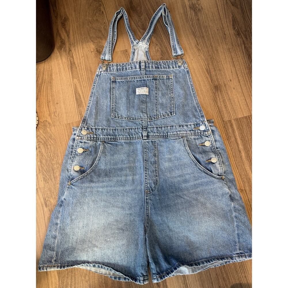 Levi’s Denim Short Overalls 38 Waist USA Made Blue Jean Shortalls Womens L XL